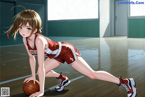 A group of young women playing a game of basketball.