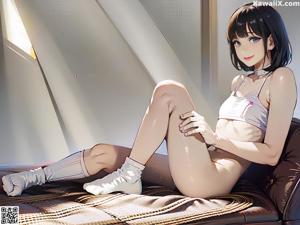 A woman in a pink bikini sitting on a white chair.