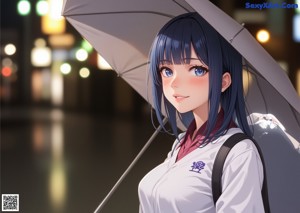 A woman in a school uniform is posing for a picture.