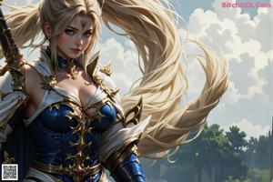 A girl in a white shirt holding a sword.