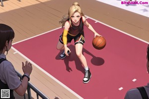 A woman in a green and orange uniform holding a basketball.