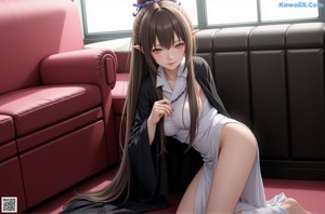A woman in a kimono sitting on a chair smoking a cigarette.