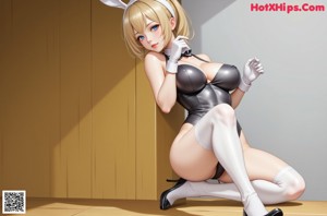 A woman in a bunny costume sitting on a couch.
